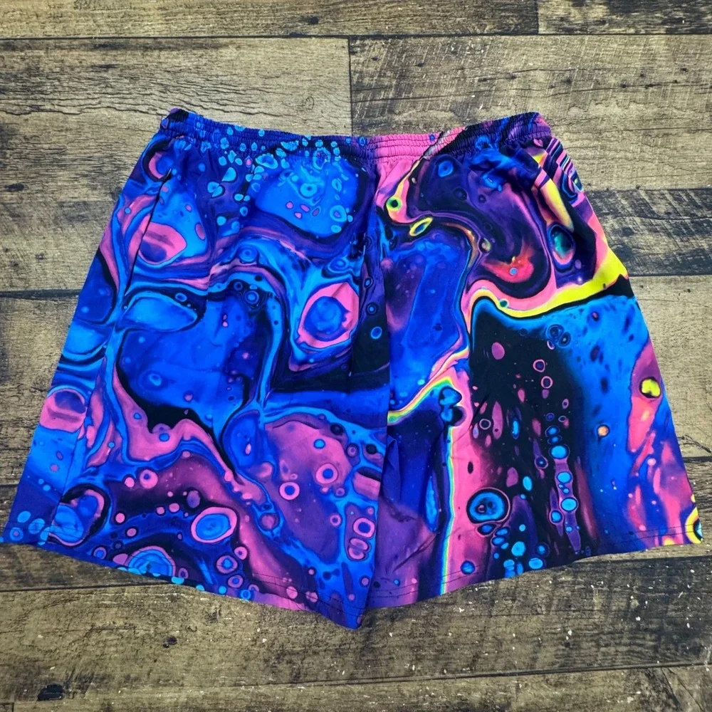 KLATIE Electric Threads Mens Swim Trunks Shorts 3XL Print Blue Yellow Drawstring